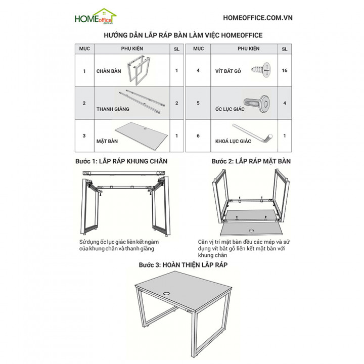 Chân bàn chữ L 160x140cm hệ KConcept lắp ráp