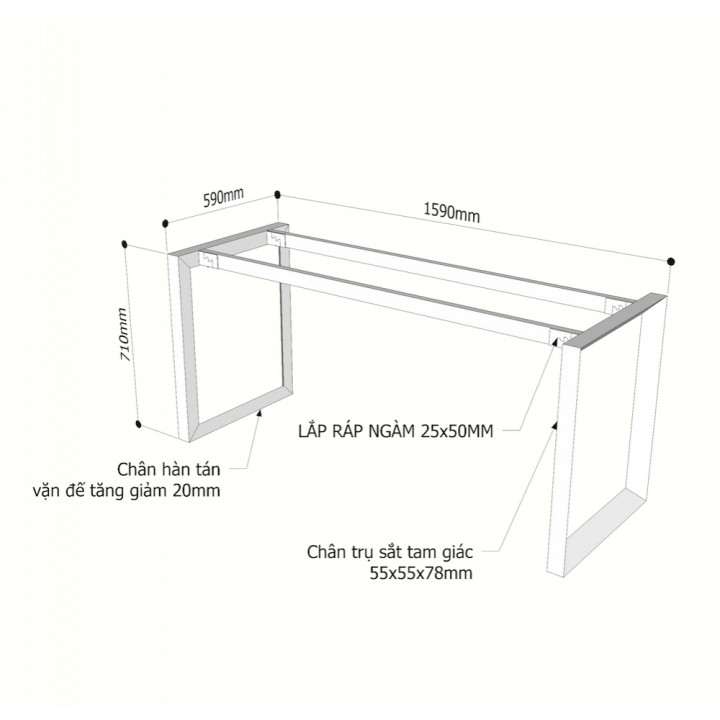 Chân sắt tam giác cho bàn 160x60cm hệ Trian II Concept