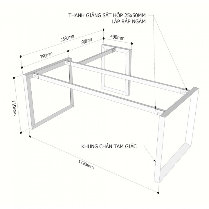 Chân sắt tam giác cho bàn chữ L 180x160cm hệ Trian II - HCTG016